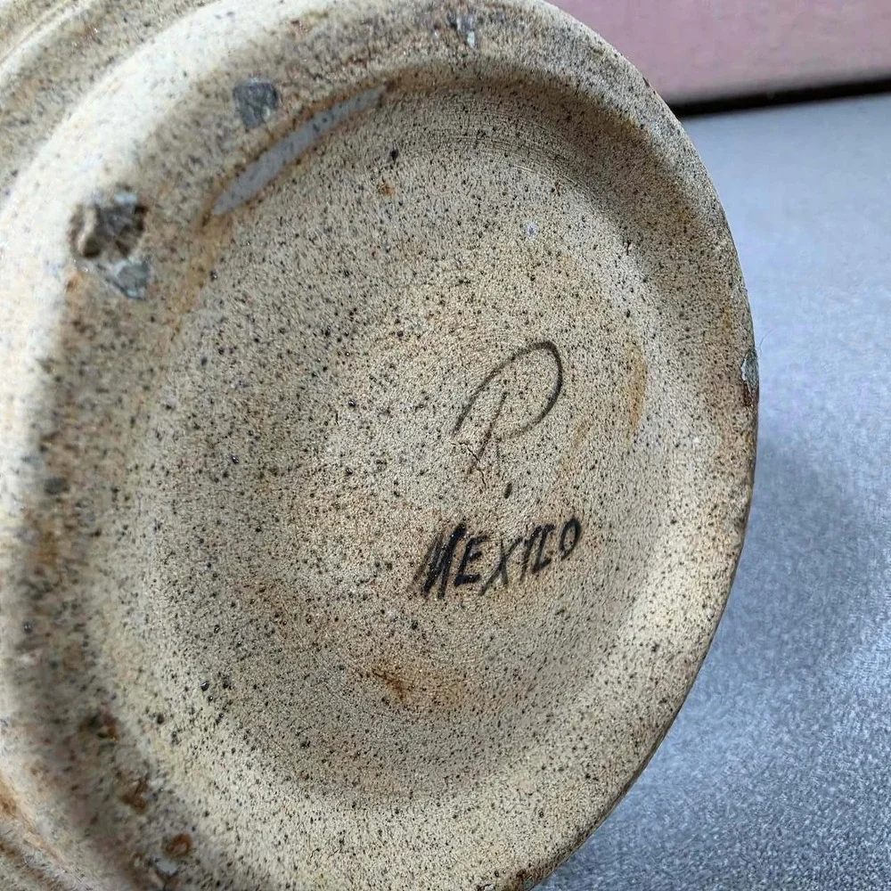 Cabo San Lucas Pottery Vase Medium Tan Excellent Hand Painted Bird Mexico
